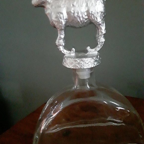 Unique Vintage Glass Decanter with Metal Cow Stopper - Picture 1 of 6